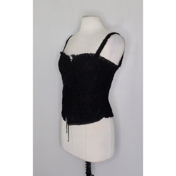 NWT!! ZARA Limited Edition Lace Top Black Lace-Up Front Tank Shirt Crop Large - Picture 7 of 16